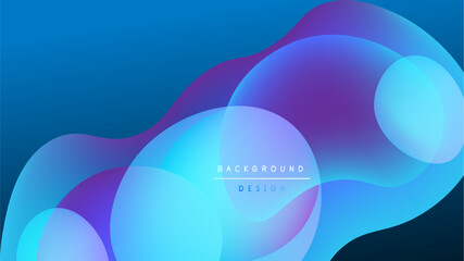 Abstract fluid shapes overlap, creating vibrant blue, purple gradients. Dark background emphasizes glowing forms, modern design element.