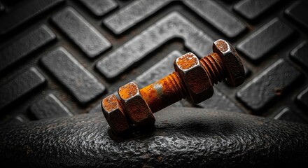 Rusty Bolt and Nuts on Textured Surface Macro Shot