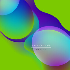 Abstract vibrant shapes overlap. Green, blue, purple hues create dynamic visual effect. Modern design element.