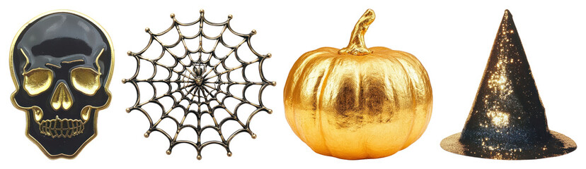 PNG Halloween decorations gold black, element set on transparent background