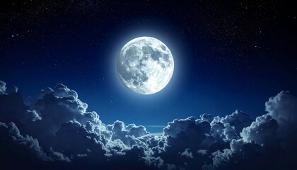 Fototapeta premium Dramatic Night Sky Scene with a Full Moon and Clouds