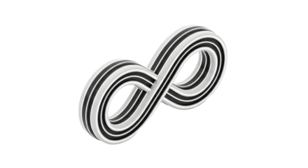 Black and White Metallic Infinity Symbol Sculpture on White Background