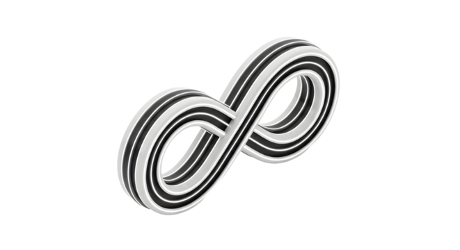 Black and White Metallic Infinity Symbol Sculpture on White Background
