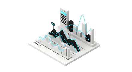 Digital Data Analytics Visualization with Graphs and Charts in 3D Style