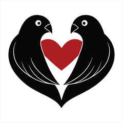 Two red birds forming a heart shape symbol of love and romance for valentine wedding card illustration