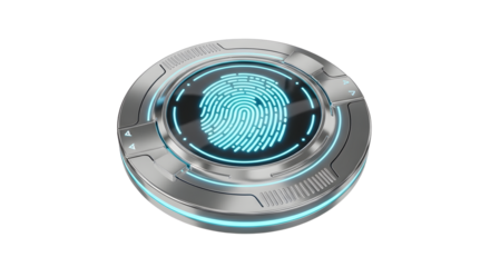 Futuristic Biometric Scanner Device with Fingerprint Display in Silver and Blue Light