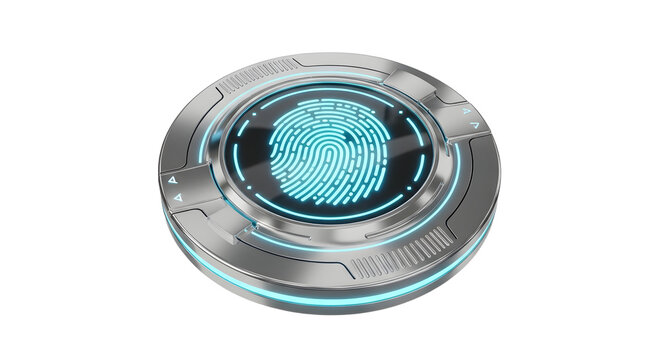 Futuristic Biometric Scanner Device with Fingerprint Display in Silver and Blue Light - Powered by Adobe