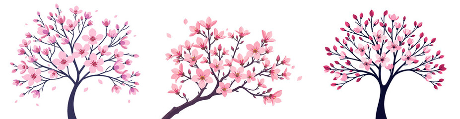 Fototapeta premium Vibrant Cherry Blossom Trees in Various Styles and Backgrounds