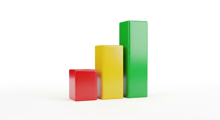 Colorful bar graph isolated on white background represents growth, success, and data analysis in business, finance, and statistical presentations