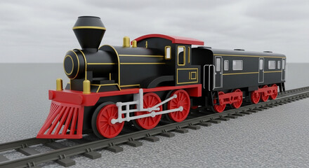 Detailed 3d model of a vintage steam train, showcasing its classic design and engineering, isolated on white background perfect for historical illustrations