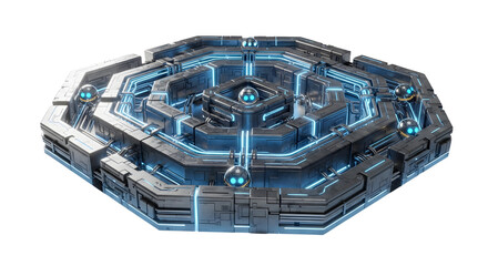 Futuristic Circular Technology Gateway with Blue Neon Lights in Sci Fi Style