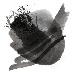 Abstract Ink Wash Brushstrokes on Transparent Background in Grayscale