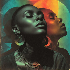 A bold portrait showcasing a confident individual layered with vivid colors, celebrating identity and artistic expression through art.