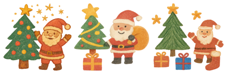 PNG Festive Santa Christmas illustration, element set on transparent background