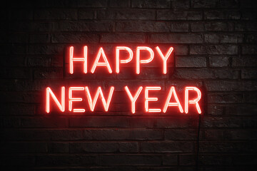 Obraz premium Bright neon sign wishing a happy new year, a festive design element for celebrations and holiday promotions, perfect for greeting cards and social media