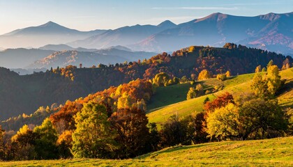 Autumnal Carpathian Mountains - A Scenic Landscape at Sunset.
