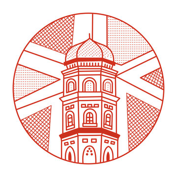 An outline style illustration depicting barzan tower