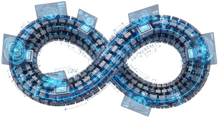 Futuristic Digital Infinity Symbol with Holographic Technology in Blue