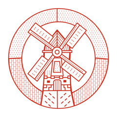 A line style illustration showing kinderdijk mill