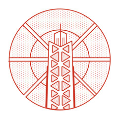 A line style illustration showing willies tower