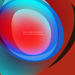 Abstract layers create vibrant circular design. Red, blue hues blend smoothly, forming dynamic visual impact. Modern aesthetic.