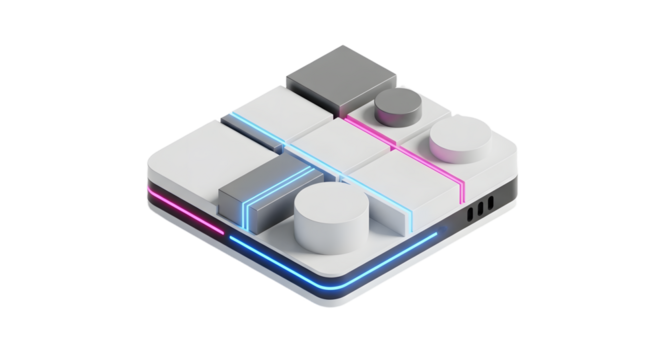 Futuristic Electronic Music Controller with Colorful LED Lights on White Background