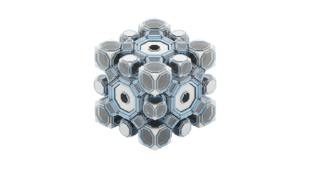 Futuristic Hexagonal Technology Structure with Metallic and Blue Accents on White Background