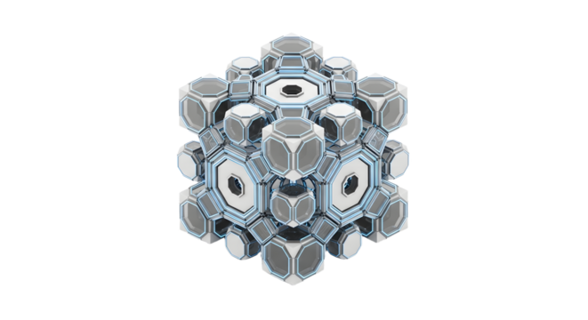 Futuristic Hexagonal Technology Structure with Metallic and Blue Accents on White Background