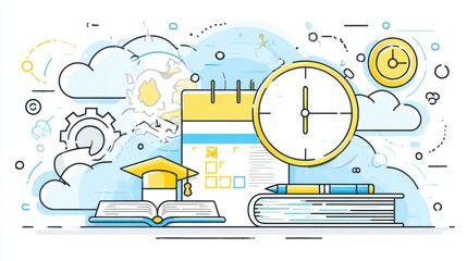 Educational planning and time management tools for students online study environment graphic illustration