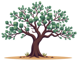 Fototapeta premium Vibrant Cartoon Tree with Green Leaves on a Brown Trunk
