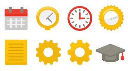 Event planning essentials calendar clock and checklist icons in graphic design digital workspace flat style creative concept