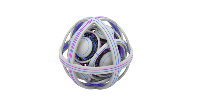 Futuristic Metallic Sphere with Neon Lights Abstract Digital Art