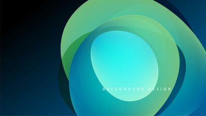 Abstract fluid shapes, vibrant teal, green hues. Modern design, dark background creates depth, smooth gradients present.