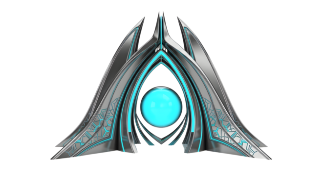 Futuristic Sci-Fi Structure with Blue Orb Modern Metallic Design Concept