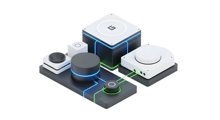 Futuristic Smart Home Devices with Connected Wireless Technology in Minimalist Modern Setting