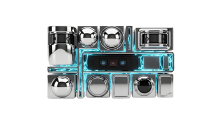 Futuristic Smart Home Automation Devices with Metallic and Neon Blue Accents