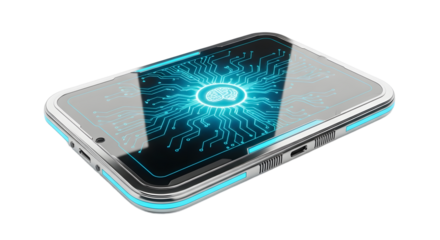 Futuristic Smartphone with Digital Circuitry and Glowing Blue Highlights