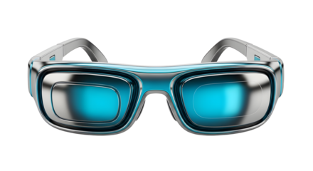 Futuristic Virtual Reality Glasses with Blue Reflective Lenses and Sleek Black Frame