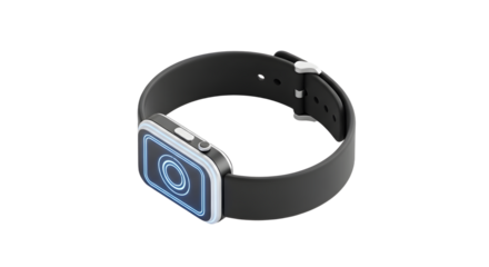 Modern Smartwatch with Digital Screen and Black Strap on White Background