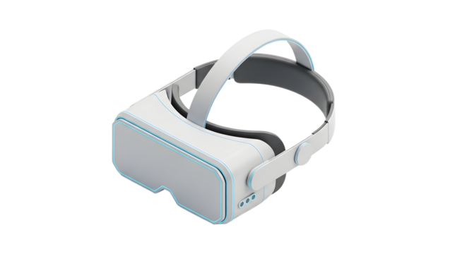 White Virtual Reality Headset with Black Interior and Blue Lights on a White Background