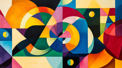 Abstract composition of vibrant geometric shapes and rich colors