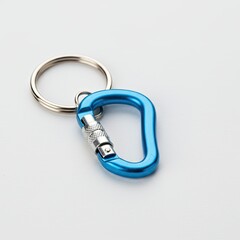 Blue Carabiner Keyring with Silver Gate on White Background