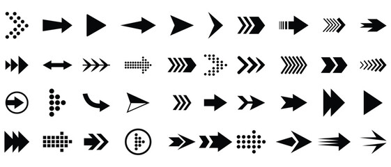 Arrows vector icon. Set black arrows for web design. Collection different arrow signs. Circular rotation loading elements, redo process. Vector Illustration.