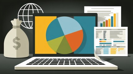 Business analysis dashboard digital workspace graphic design informative environment aerial view data visualization insights