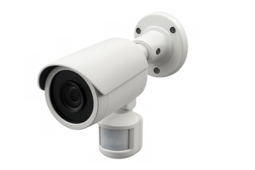 White security camera with motion sensor monitoring system