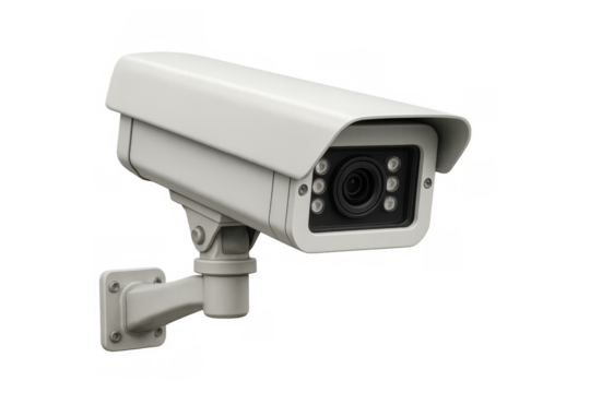 White security camera monitoring surveillance for safety purposes