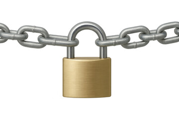 Padlock locking metal chain, security and protection concept