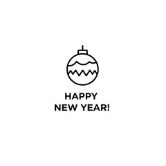 An icon with a decorative ball and the text "Happy New Year!", representing New Year's greetings and decorations
