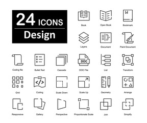 A set of 24 icons as book, open book, bookmark