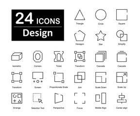 A set of 24 icons as triangle, cicle, square